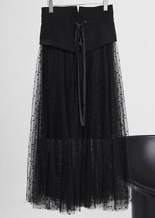 Black Tie Waist Zip Up Tulle Skirt Spring