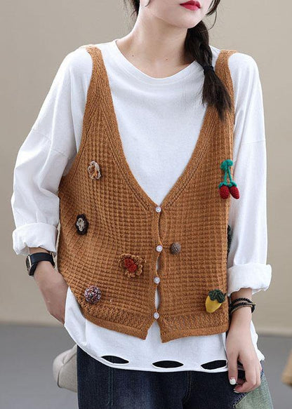 Style Khaki Embroideried Fall Shirt Knit Vest Sleeveless