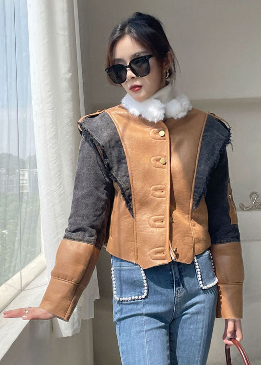 Blue Asymmetrical Denim Patchwork Jackets Winter
