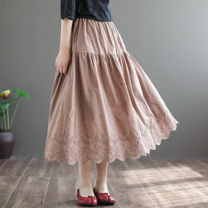 Cozy Retro Linen Loose Hollow Pleated Skirt