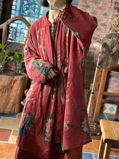 Winter Double Cotton Yarn Loose Stand Collar Coat