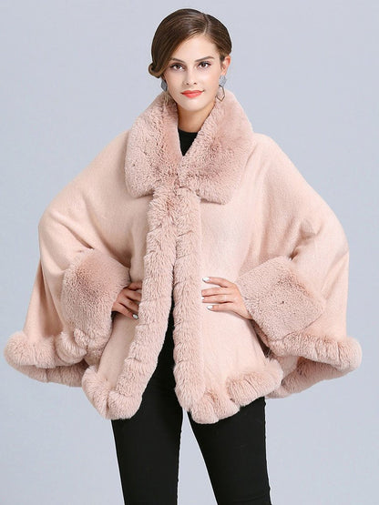 Poncho Sweater Faux Fur Coat Shawl Collar