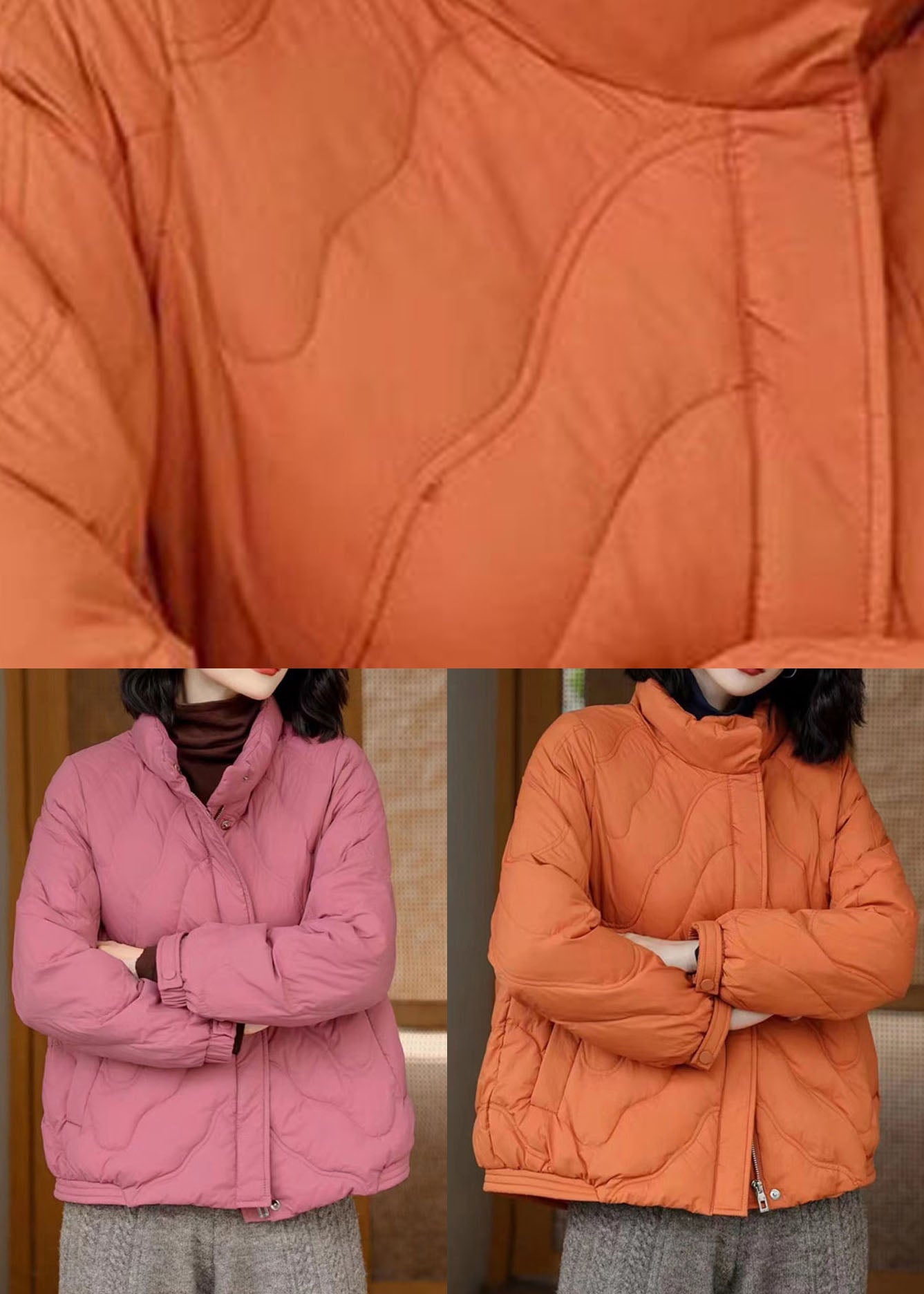 Pink Original Duck Down Jacket in Winter Stand Collar Zip Up Winter