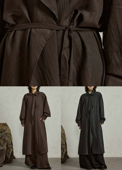 Coffee Button Side Open Cotton Long Shirt Coats Ruffled
