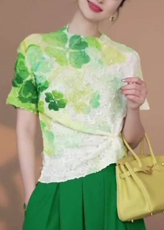 Green Tie Dye Cotton T Shirts Tops Summer