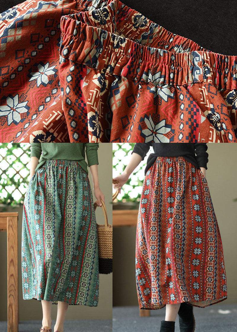 Red Elastic Waist Pockets Linen a Line Skirts Summer