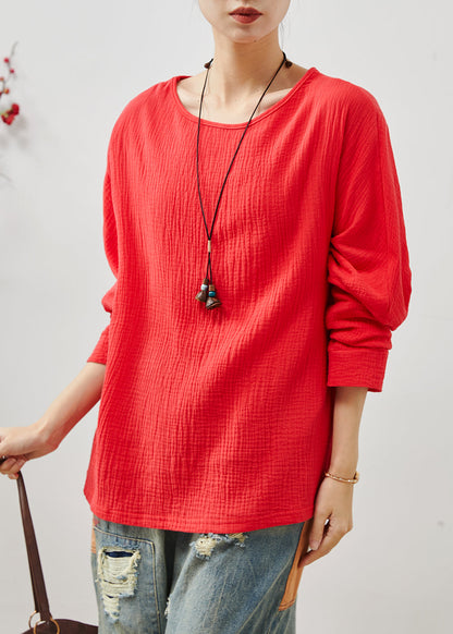 Red Oversized Cotton Sweatshirts Top Spring
