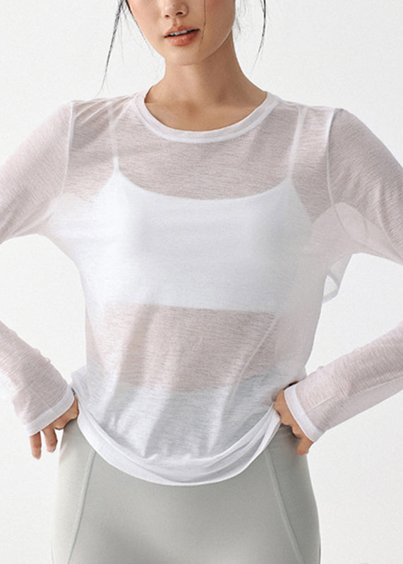 White O-neck Hollow Out Yoga Smock Tops