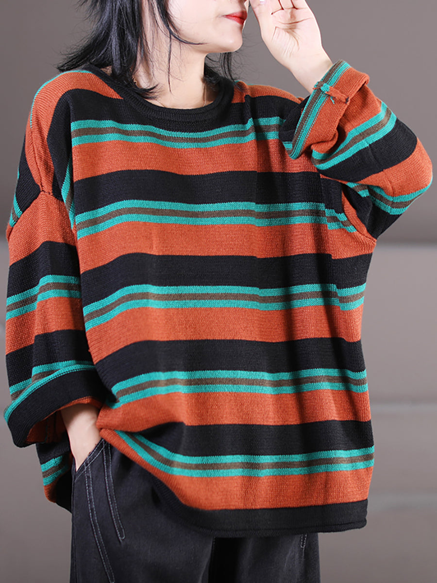 Striped O-neck Loose Sweater