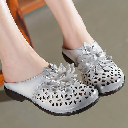 Hollow Leather Slippers