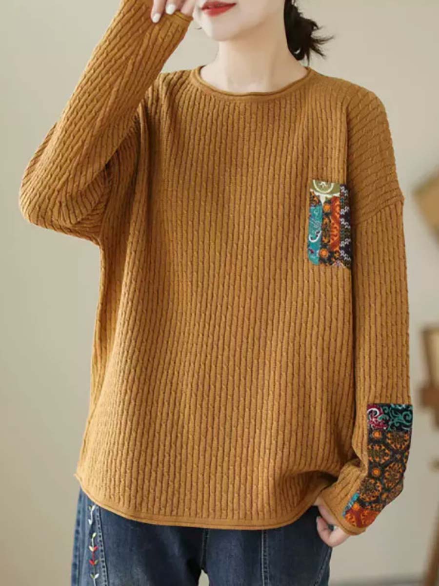 Autumn Artsy Knitted Patchwork Loose Sweater
