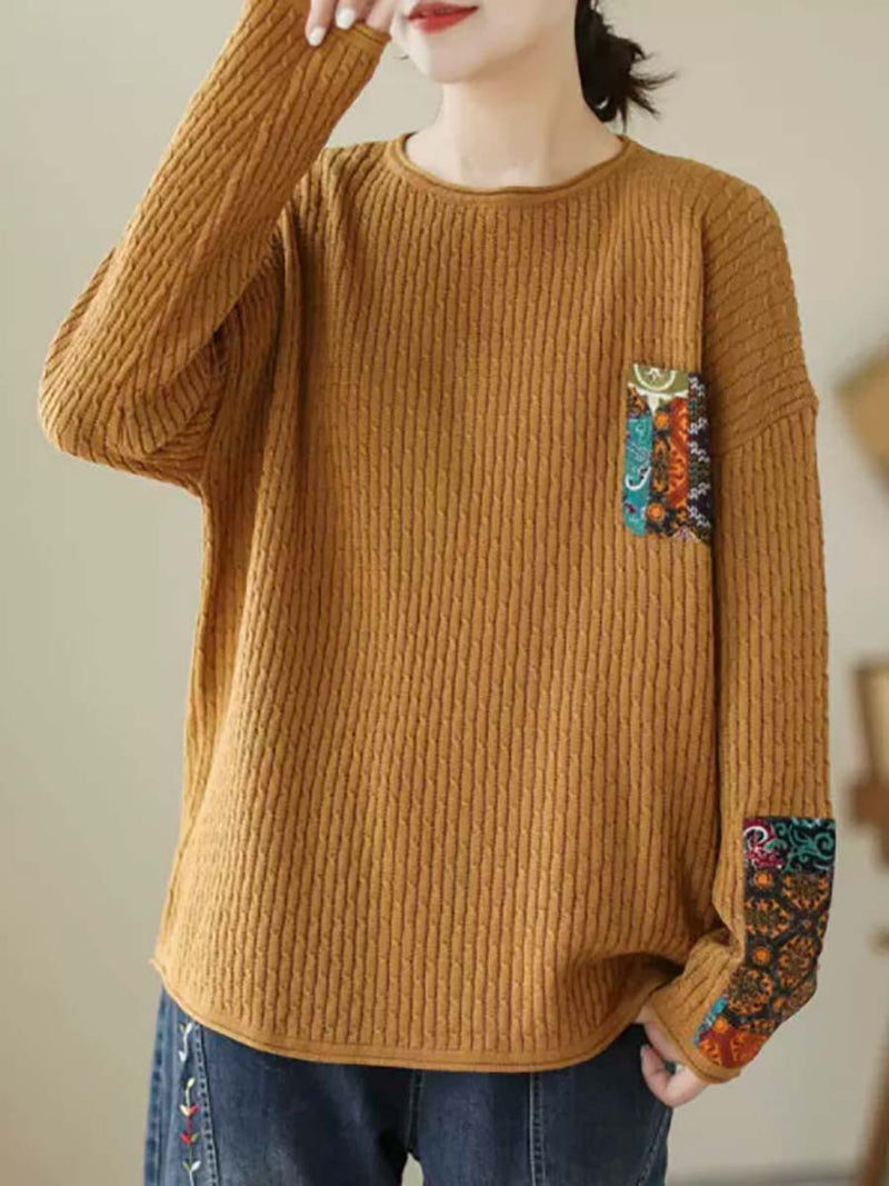 Autumn Artsy Knitted Patchwork Loose Sweater
