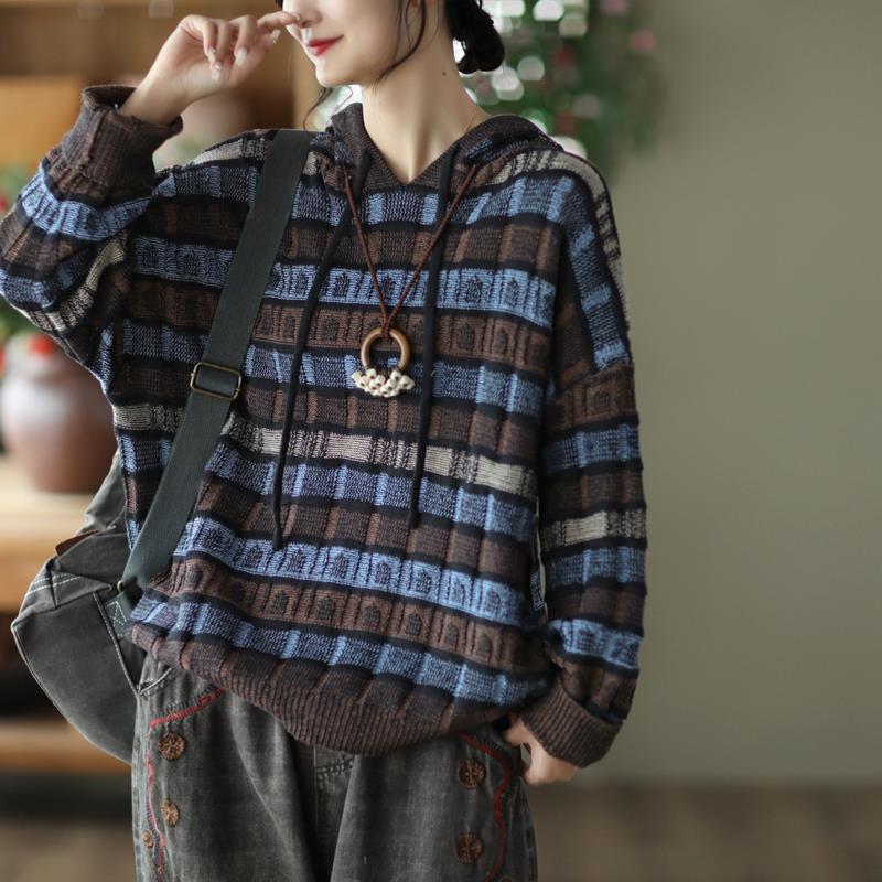 Retro Literary Hooded Knitted Sweater