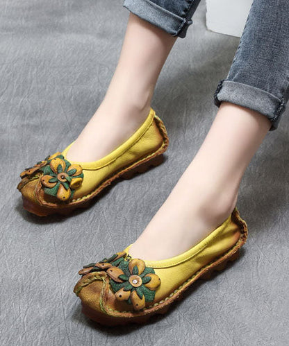Splicing Flat Shoes Yellow Cowhide Leather
