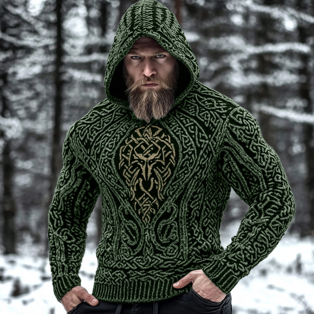 Men's Viking Metal Wolf Style Celtic Thick Hooded Sweater artswardrobe