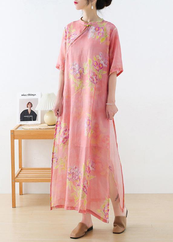 Blue Print Oriental Dresses Summer Ramie