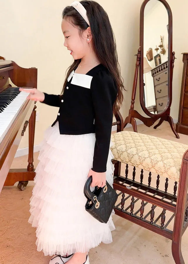 Black Cotton Tops and Tulle Skirts Baby Two Pieces Set Fall