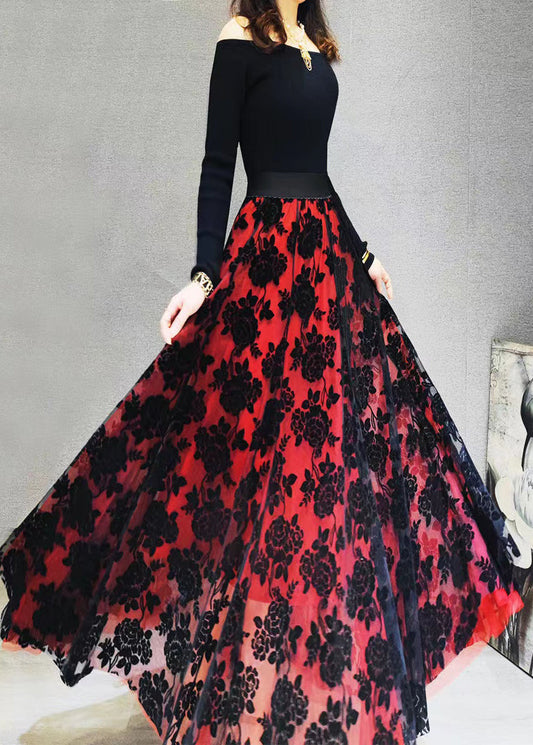 Loose Red Flocking Exra Large Hem Tulle Skirts Spring