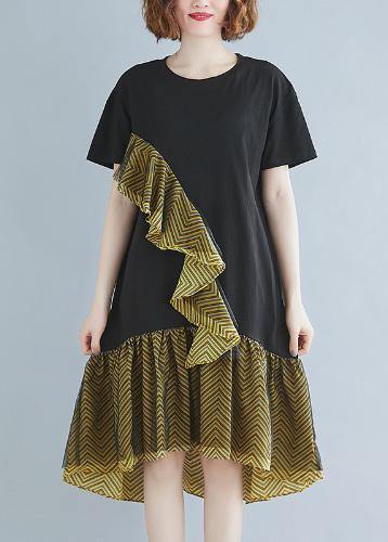 O Neck Ruffles Cotton Summer Clothes for Black Dresses