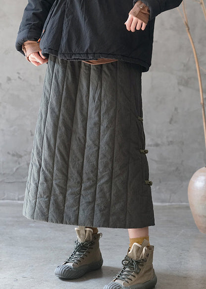 Green Elastic Waist Drawstring Fine Cotton Filled Skirts Winter