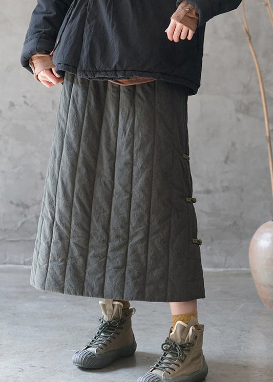 Green Elastic Waist Drawstring Fine Cotton Filled Skirts Winter