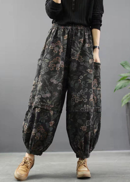 Print Denim Pants Lantern Pants Cotton