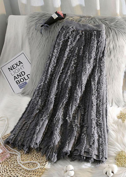 Italian Nude Cotton Skirt Tassel Elastic Waist Spring Skirt