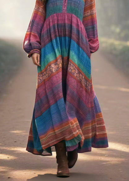 Multicolour Oversized Print Cotton Long Dresses Spring