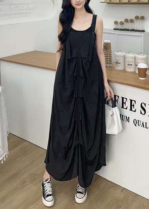 Black Wrinkled Cotton Cami Dresses Summer
