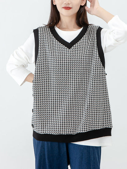 - Plaid Knitted Vest Pullover Sweater