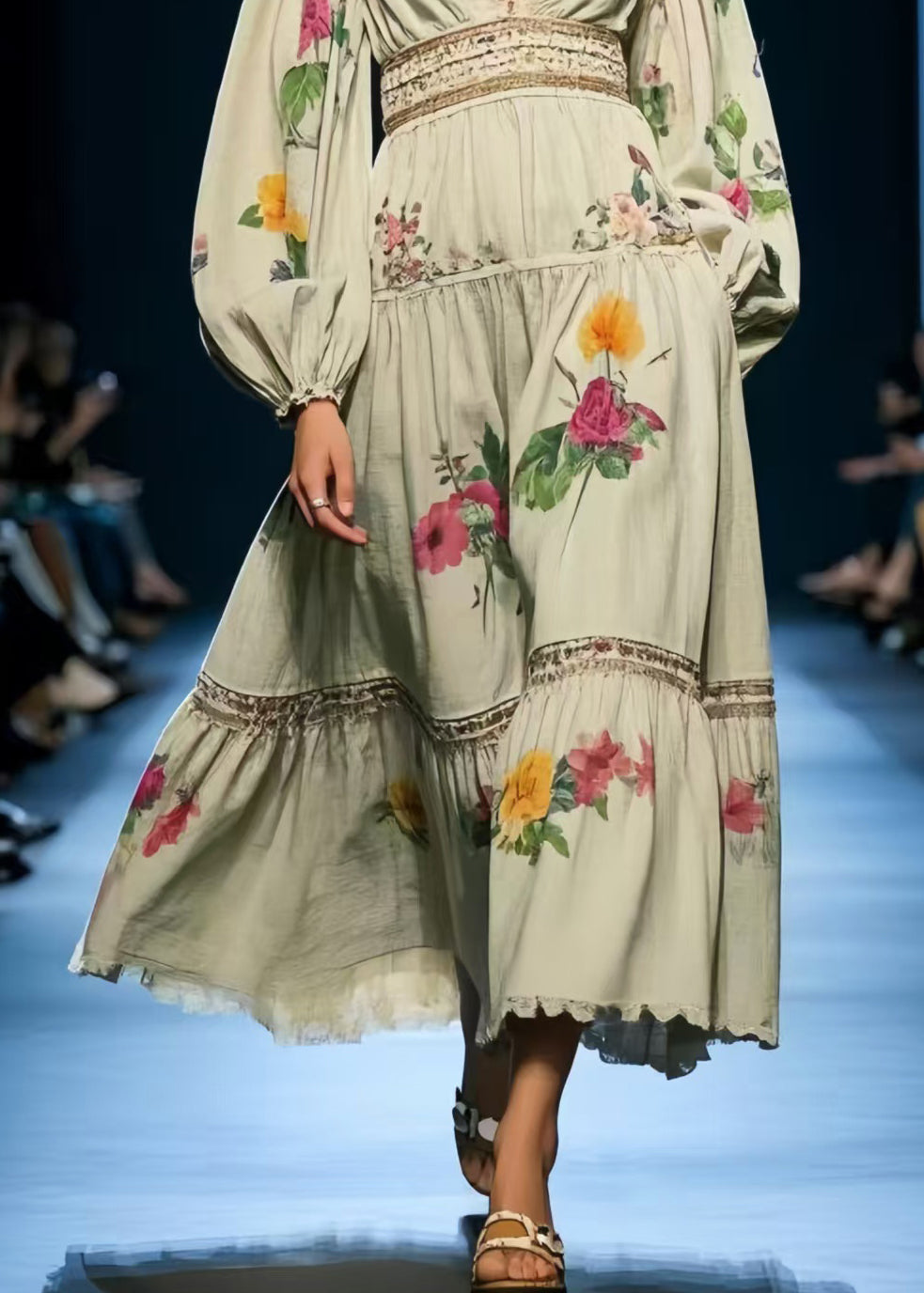 Print Cotton Holiday Dress Exra Large Hem Spring