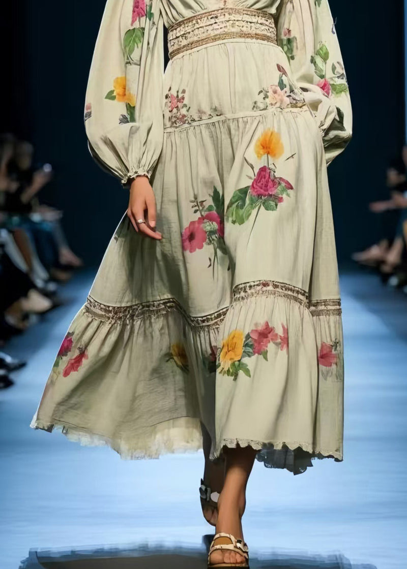Print Cotton Holiday Dress Exra Large Hem Spring
