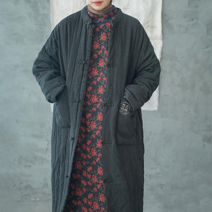 Winter Retro Thick Linen Cotton Padded Overcoat