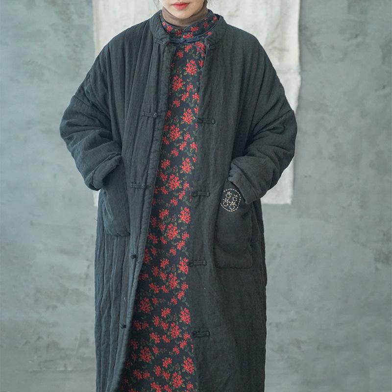Winter Retro Thick Linen Cotton Padded Overcoat