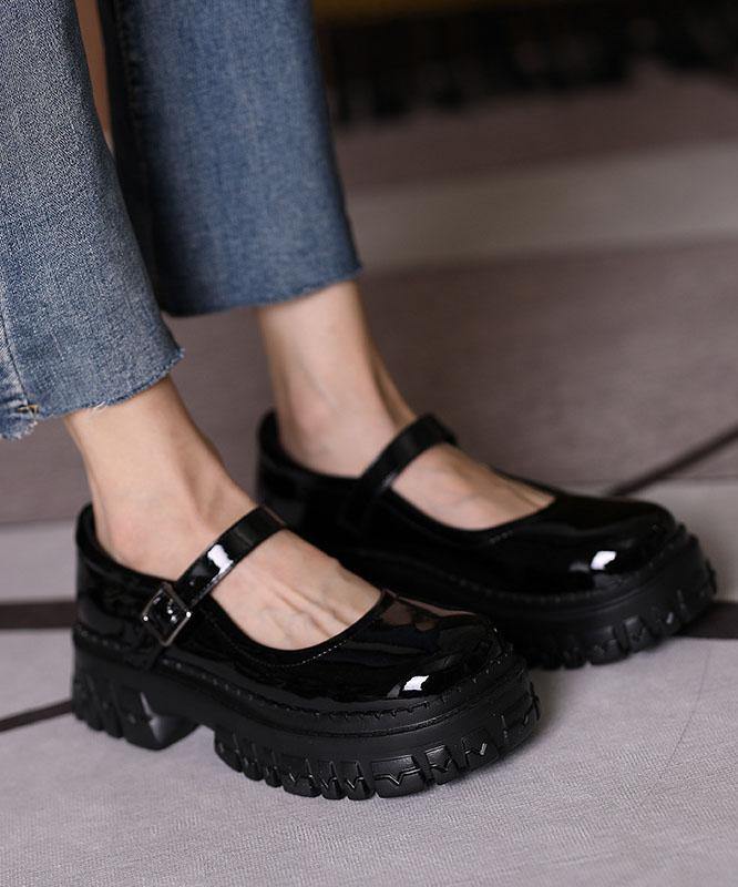 Black Flat Feet Shoes Buckle Strap Platform Flat Shoes for