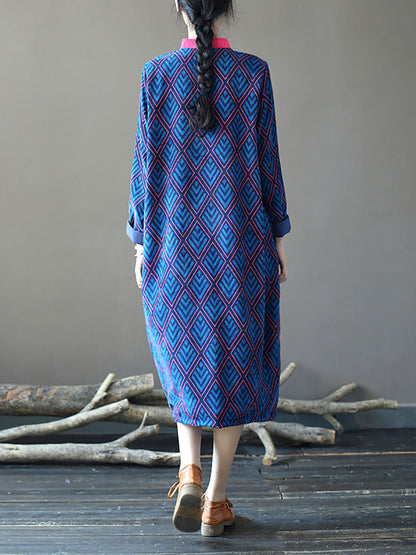 Winter Rhomboids Frog Spliced Long Dress