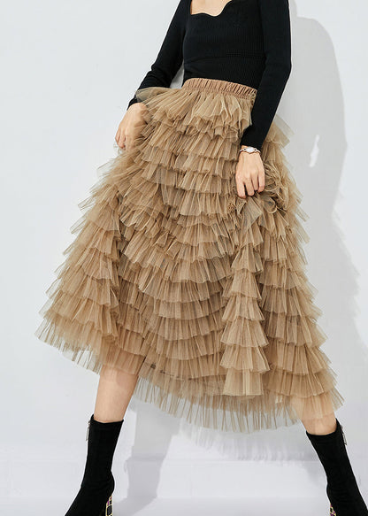 Khaki Layered Tulle a Line Skirt Exra Large Hem Summer