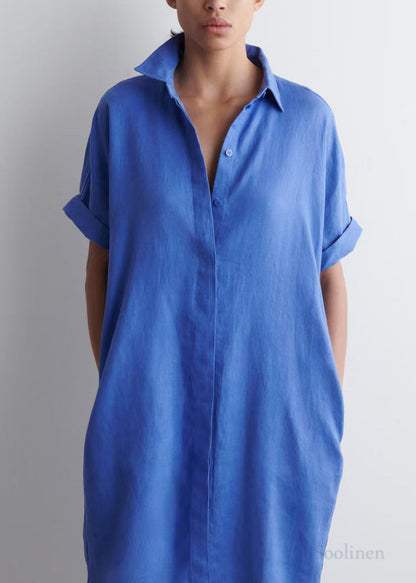 Blue Peter Pan Collar Linen Straight Dresses Summer
