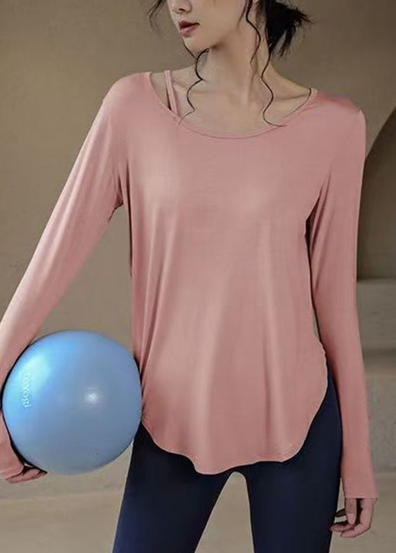 Loose Blue O-neck Patchwork Yoga Top Fall