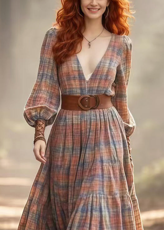 Cinched Plaid Cotton Vacation Dress Spring