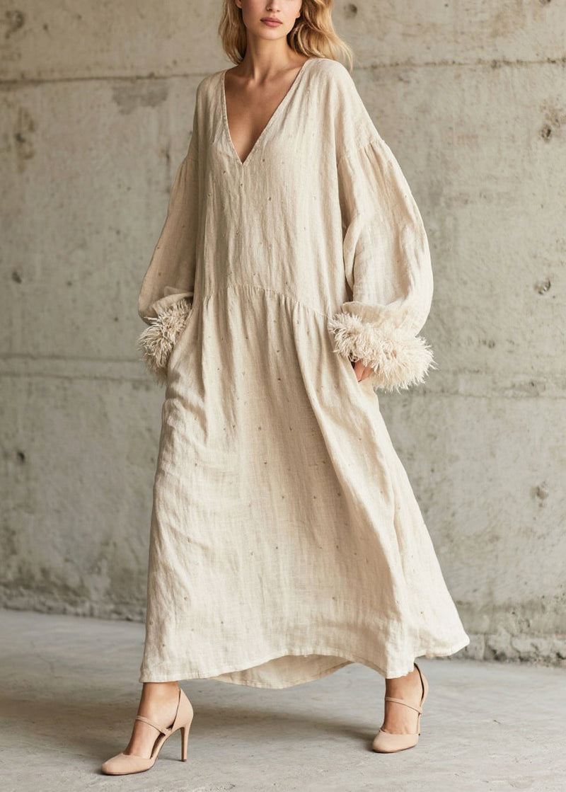 White Oversized Patchwork Faux Fur Maxi Dress Fall