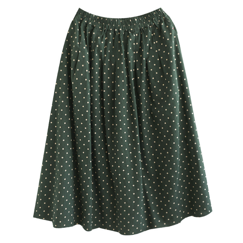 Literary Temperament High Waist Polka Dot Skirt