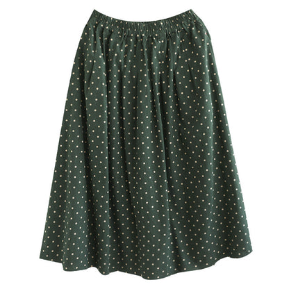 Literary Temperament High Waist Polka Dot Skirt