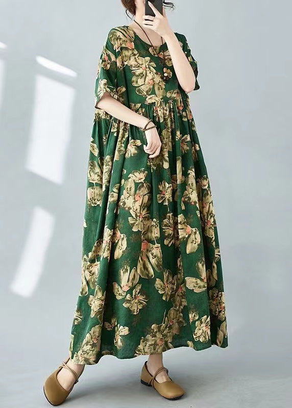 Tea Green Oversized Print Cotton Holiday Dress Summer