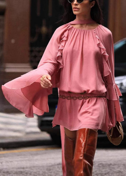 Rose Ruffles Work Dress Flare Sleeve
