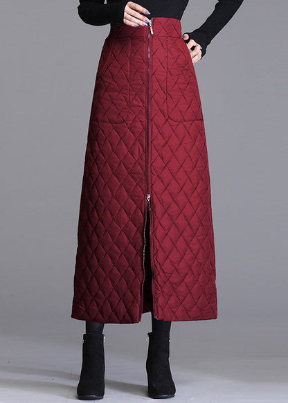 Fitted Mulberry High Waist Zip Up Pockets Fine Cotton Filled Skirts Winter