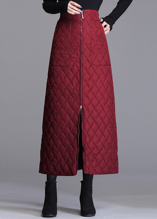 Fitted Mulberry High Waist Zip Up Pockets Fine Cotton Filled Skirts Winter
