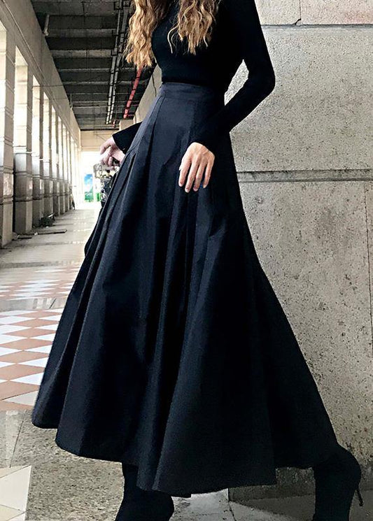 Unique Black Cinched Pockets a Line Summer Skirt