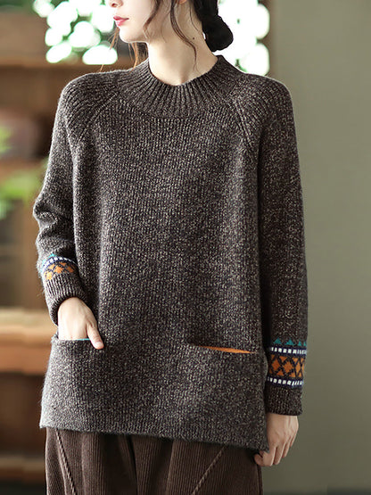 - Turtleneck Knitted Split Hem Long Sleeve Sweater