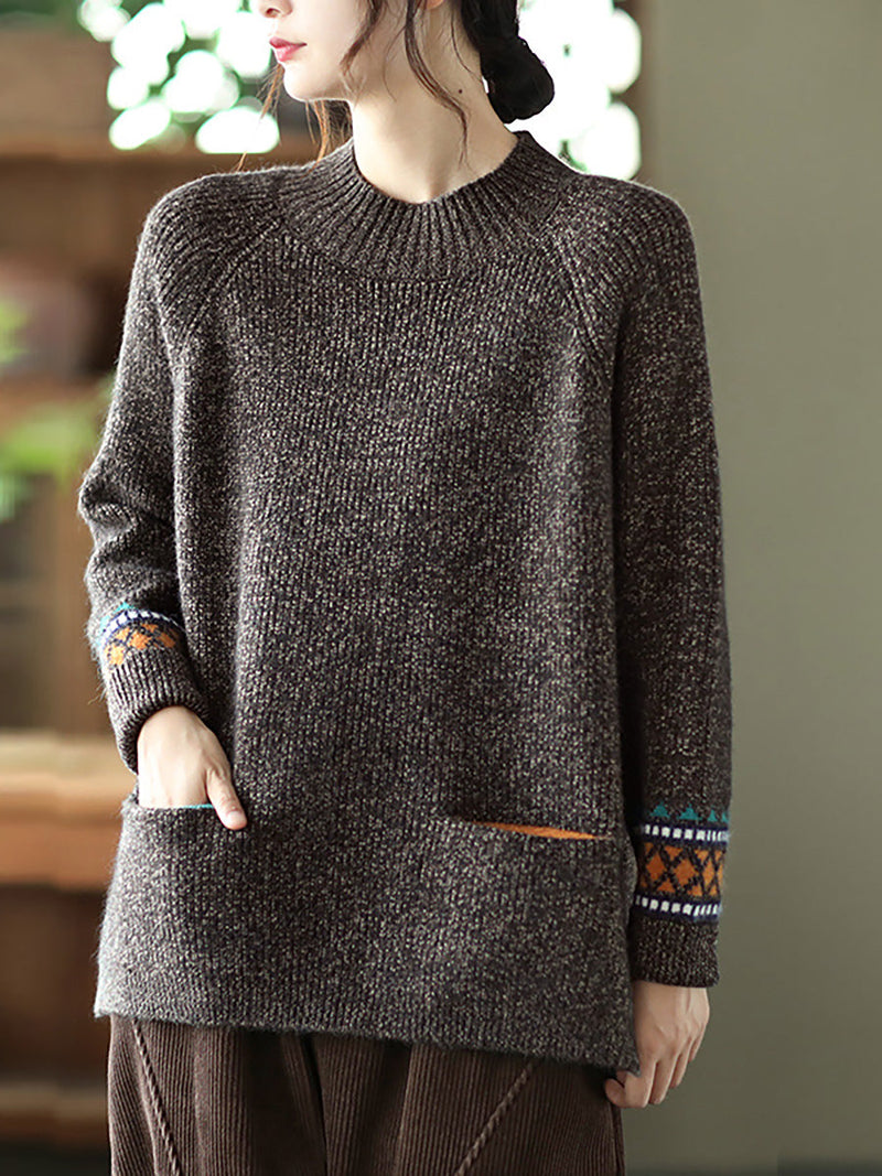 - Turtleneck Knitted Split Hem Long Sleeve Sweater